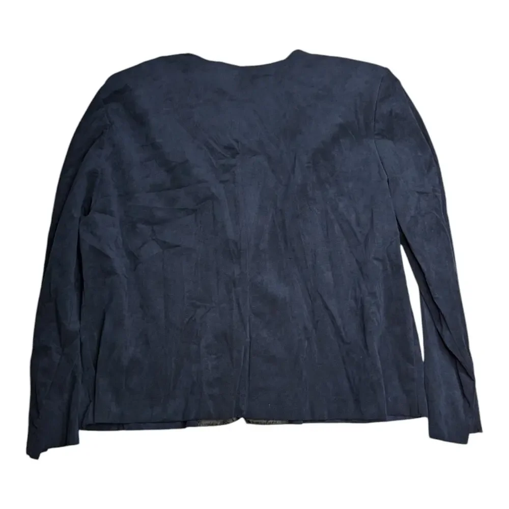 Vtg 1980s Maggie McNaughton Navy Blue Faux Suede Collarless Blazer Jacket 20W